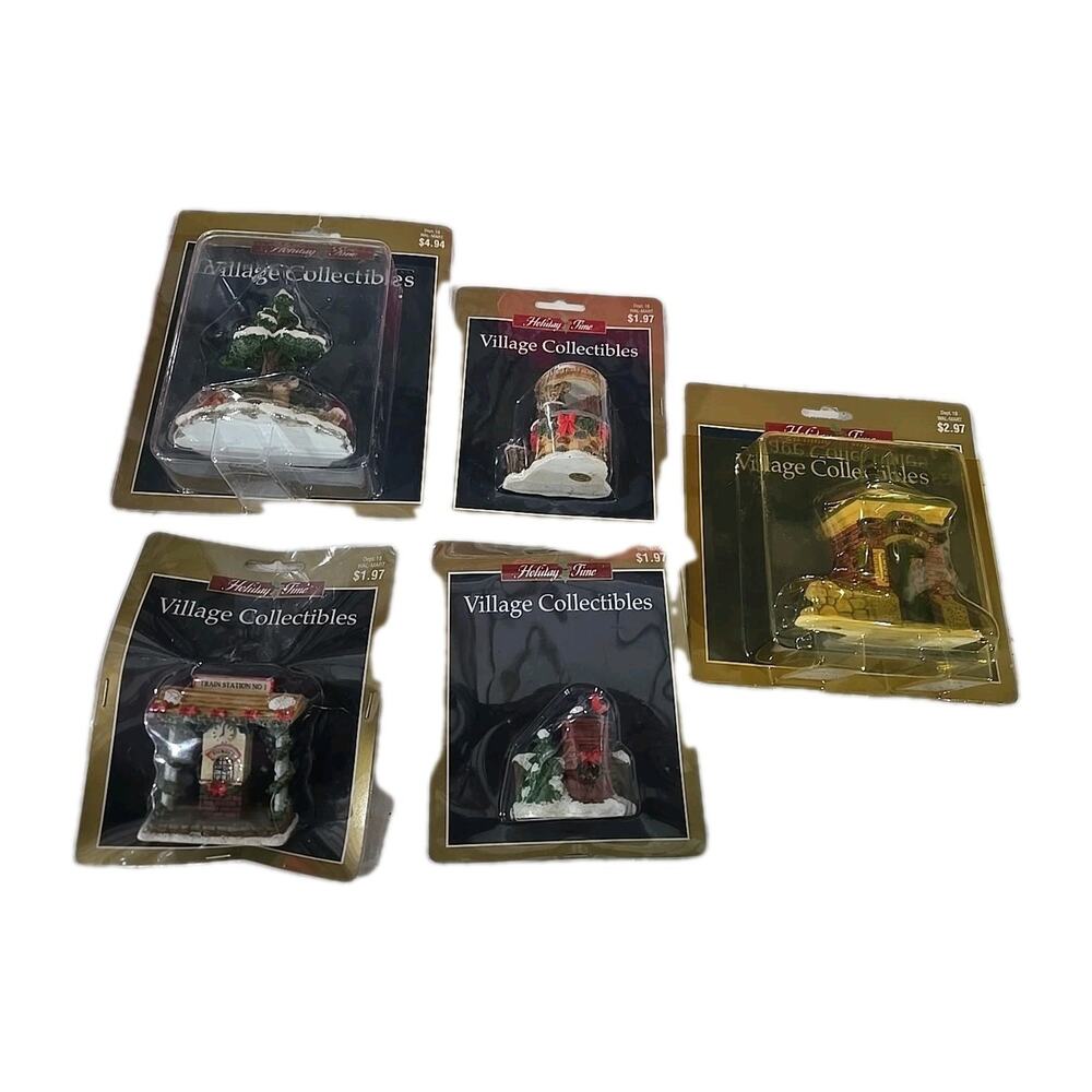 Vtg Holiday Time Christmas Village Accessory Mail Train Station Deer Smoke House
